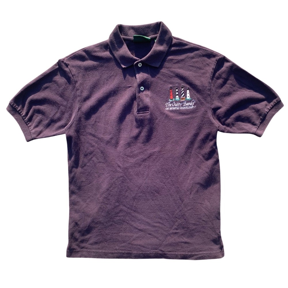 Outer Banks of North Carolina Lighthouse Polo Shirt Purple Cotton Mens Small